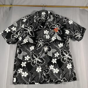 Royal Creations Aloha Shirt Mens 2XL Black White Hibiscus Floral Made in‎ Hawaii